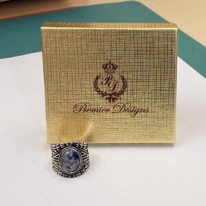 Premier Designs, NWT, blue gemstone wide band ring, size 8